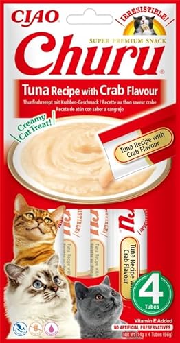 Churu Snack für Katzen, 12 x 4 x 14 g, Nassfutter für Katzen, Thunfisch und Krabben von CT-TRONICS