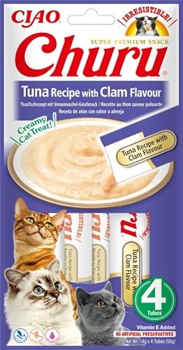 Churu Snack für Katzen, 12 x 4 x 14 g, Nassfutter für Katzen (Thunfisch und Muscheln) von CT-TRONICS