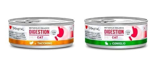 Disugual Katzen-Diät, geringe Fettverdauung, besondere Ernährungsbedürfnisse, verschiedene Geschmacksrichtungen und Mischungen, (12 x 85 g, 6 x Truthahn, 6 x Kaninchen) von CT-TRONICS