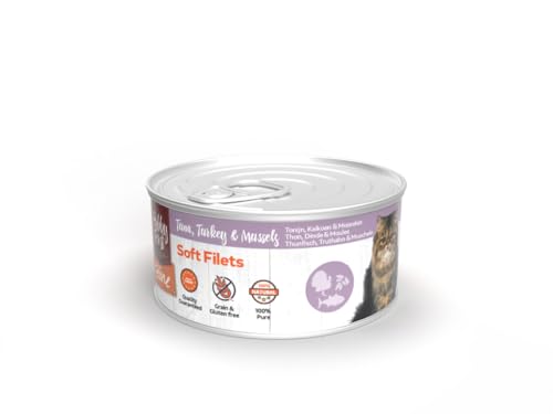 Hobby First Nassfutter für Katzen, 100 % natürlich, verschiedene Geschmacksrichtungen, 12 x 70 g, (12 x 70 g, Thunfisch, Truthahn und Muscheln) von CT-TRONICS