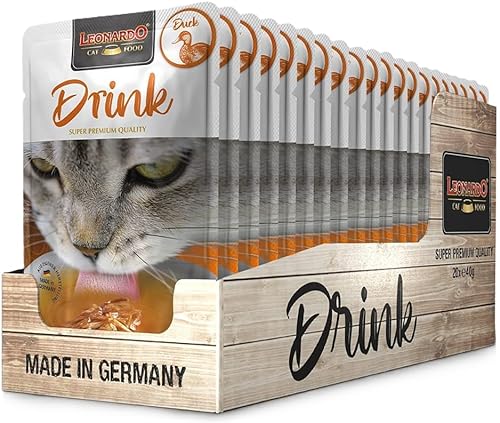 Leonardo Drink mit Ente [20 x 40 g Mehrfachpackung Drink mit Ente] Katzengetränk | Entenbrühe mit Streifen | Ergänzungsfutter für Katzen | von CT-TRONICS