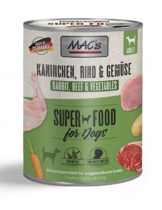 CT-TRONICS Mac´S Dog Nassfutter für Hunde, verschiedene Geschmacksrichtungen, 6 Dosen x 800 g (Kaninchen, Rindfleisch und Gemüse) von CT-TRONICS