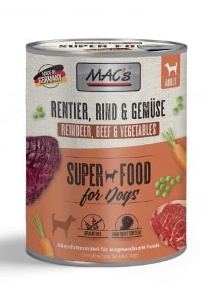 CT-TRONICS Mac´S Dog Nassfutter für Hunde, verschiedene Geschmacksrichtungen, 6 Dosen x 800 g (Rentier, Rindfleisch und Gemüse) von CT-TRONICS