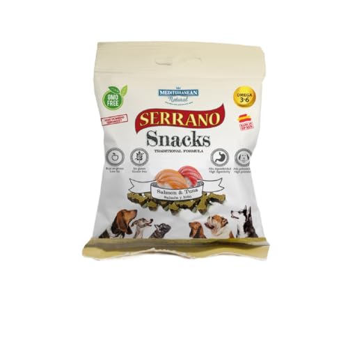 Mediterranean Natural Serrano | Snacks für Hunde | Trainingspreis | halbfeucht | verschiedene Geschmacksrichtungen | 25 x 85 g | (25 x 85 g, Lachs und Thunfisch) von CT-TRONICS