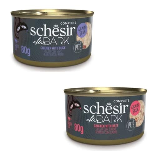 Schesir After Dark | Katzenfutter nass | Pastete | 2er Pack | 24 x 80g | (24 x 80g, Huhn mit Pastete Ente + Hähnchen mit Pastete Rind) von CT-TRONICS