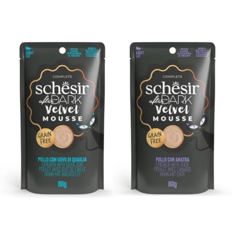 Schesir After Dark | Nassfutter für Katzen | Velvet Mousse | 2er Pack | 24 x 80 g | (24 x 80 g, Huhn mit Codorniz-Ei + Mousse Huhn mit Ente) von CT-TRONICS