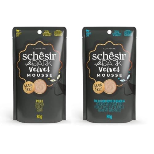 Schesir After Dark | Nassfutter für Katzen | Velvet Mousse | 2er Pack | 24 x 80 g | (24 x 80 g, Mousse Huhn + Mousse Huhn mit CODORNIZ-EI) von CT-TRONICS