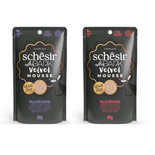 Schesir After Dark | Nassfutter für Katzen | Velvet Mousse | 2er Pack | 24 x 80 g | (24 x 80 g, Mousse Huhn mit Ente + Mousse Huhn mit Rind) von CT-TRONICS