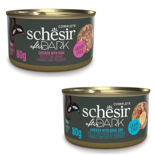 Schesir After Dark | Nassfutter für Katzen | in Filets in Brühe und Pastete | 2er Pack | 24 x 80 g | (24 x 80 cm, Hühnchen mit Wachtelei in Brühe + Hühnchen mit Schinken in Brühe) von CT-TRONICS