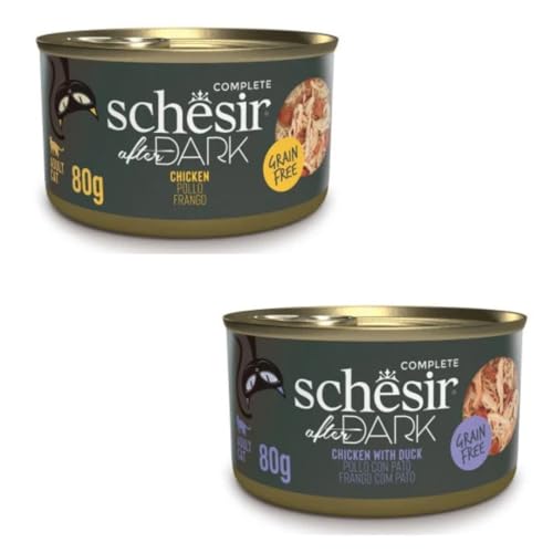 Schesir After Dark | Nassfutter für Katzen | in Filets in Brühe und Pastete | 2er Pack | 24 x 80 g | (24 x 80 cm, Huhn mit Ente in Brühe + Huhn in Brühe) von CT-TRONICS