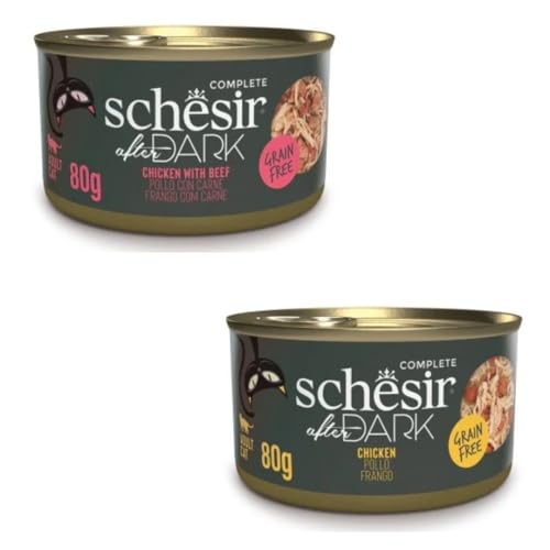 Schesir After Dark | Nassfutter für Katzen | in Filets in Brühe und Pastete | 2er Pack | 24 x 80 g | (24 x 80 cm, Huhn mit Rindfleisch in Brühe + Hühnchen in Brühe) von CT-TRONICS