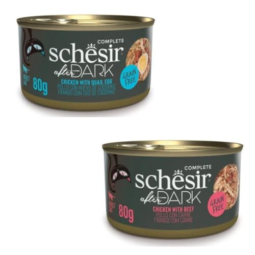 Schesir After Dark | Nassfutter für Katzen | in Filets in Brühe und Pastete | 2er Pack | 24 x 80 g (24 x 80 g, Hühnchen mit Wachtelei in Brühe + Huhn mit Kalb in Brühe) von CT-TRONICS