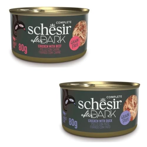 Schesir After Dark | Nassfutter für Katzen | in Filets in Brühe und Pastete | 2er Pack | 24 x 80 g (24 x 80 g, Huhn mit Ente in Brühe + Huhn mit Kalb in Brühe) von CT-TRONICS