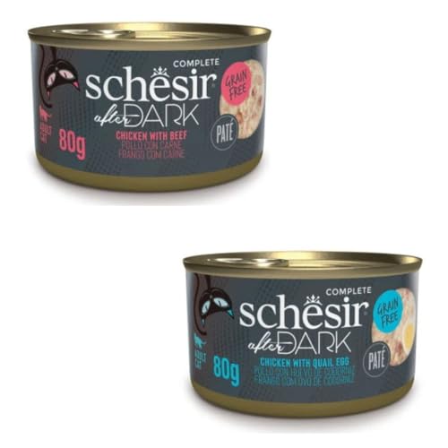 Schesir After Dark | Nassfutter für Katzen | in Pastete | 2er Pack | 24 x 80 g | (24 x 80 g, Hühnchen mit Rindfleisch in Pastete + Huhn mit Wachtelei) von CT-TRONICS