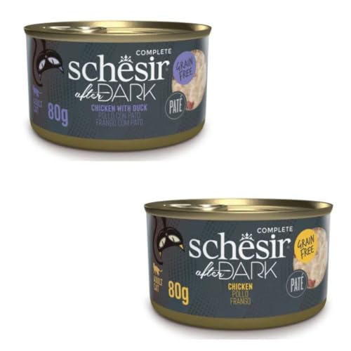 Schesir After Dark | Nassfutter für Katzen | in Pastete | 2er Pack | 24 x 80 g | (24 x 80 g, Huhn mit Ente in Pastete + Hühnchen in Pastete) von CT-TRONICS