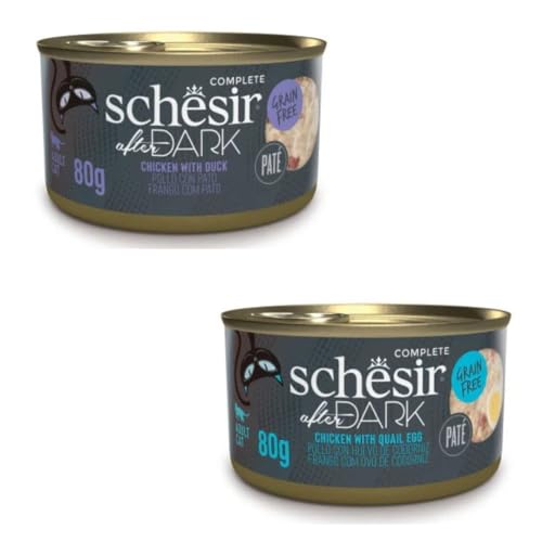 Schesir After Dark | Nassfutter für Katzen | in Pastete | 2er Pack | 24 x 80 g | (24 x 80 g, Huhn mit Ente in Pastete + Huhn mit Wachtelei) von CT-TRONICS