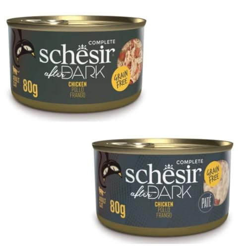 Schesir After Dark | Nassfutter für Katzen | in Pastete und Brühe | 2er Pack | 24 x 80 g | sortiert | (24 x 80 g, Huhn in Brühe + Hühnchen in Pastete) von CT-TRONICS