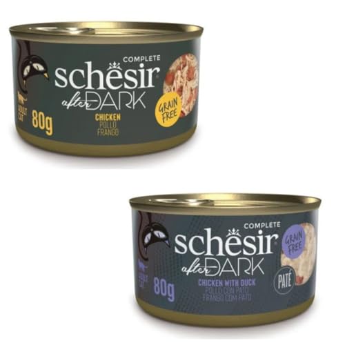 Schesir After Dark | Nassfutter für Katzen | in Pastete und Brühe | 2er Pack | 24 x 80 g | sortiert | (24 x 80 g, Huhn in Brühe + Huhn mit Ente in Pastete) von CT-TRONICS