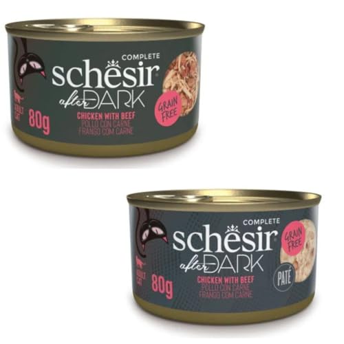 Schesir After Dark | Nassfutter für Katzen | in Pastete und Brühe | 2er Pack | 24 x 80 g | sortiert (24 x 80 g, Huhn mit Rindfleisch in Brühe + Hühnchen mit Rindfleisch in Pastete) von CT-TRONICS