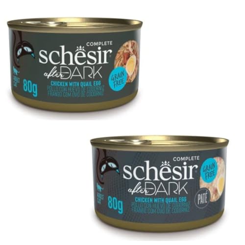 Schesir After Dark | Nassfutter für Katzen | in Pastete und Brühe | 2er Pack | 24 x 80 g | sortiert | (24 x 80 g, Huhn mit Wachtelei in Brühe + Huhn mit Wachtelei) von CT-TRONICS