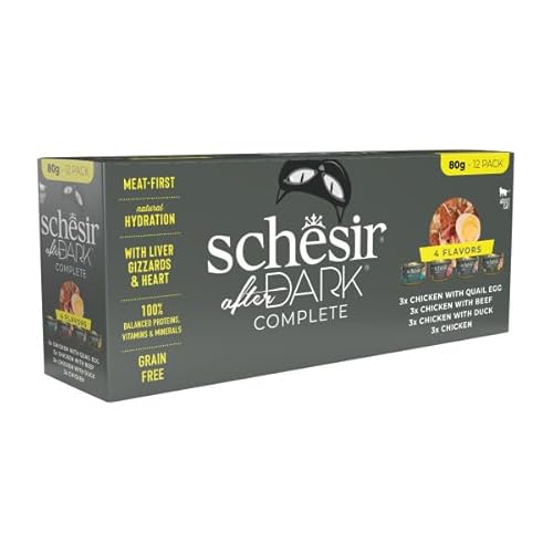 Schesir After Dark | Packung mit Pasteten und Steaks | Dosen 12 x 80 g | (Sorte Filets (3 x Huhn mit Wachtelei, 3 x Huhn mit Wachtelei, 3 x Huhn mit Ochsen)) von CT-TRONICS