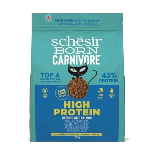 Schesir Born Carnivore, Trockenfutter für Katzen, verschiedene Formate und Geschmacksrichtungen, natürliche Inhaltsstoffe (Hering mit Lachs, 255 g) von CT-TRONICS