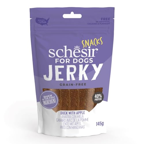 Schesir Hundesnack | Sorte Jerky und Trainer | verschiedene Geschmacksrichtungen | 6er-Packung | (6 x 145 g, Ente mit Apfel) von CT-TRONICS