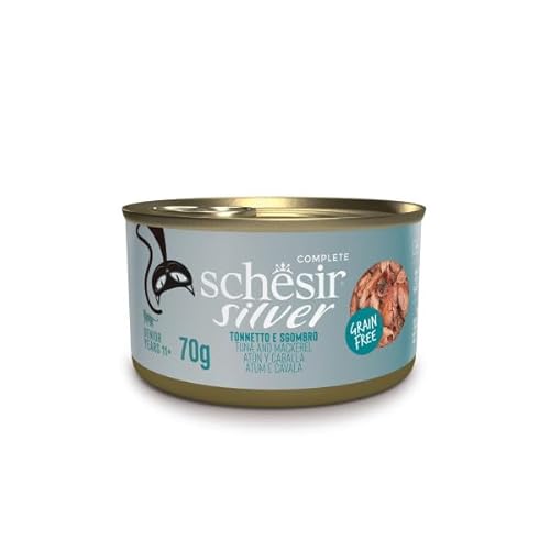 Schesir Silver Nassfutter für Katzen ab 11 Jahren, Dose und Beutel, 12 Stück, (Schesir Silver Thunfisch und Makrele, 70 g) von CT-TRONICS