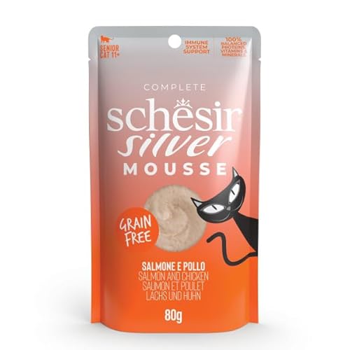 Schesir Silver | Nassfutter für Katzen ab 11 Jahren | Dose und Beutel | 12 Stück | (Schesir Silver Pouch Lachsmousse mit Huhn, 80 g) von CT-TRONICS