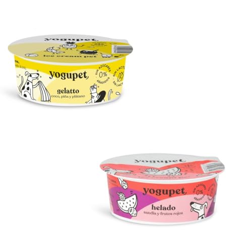 Yogupet Eiscreme für Hunde und Katzen, unterstützt das Immunsystem, oxidativ, sehr feuchtigkeitsspendend, 16 x 110 g, 16 x 110 ml, 8 x Kokosnuss, Ananas und Banane, 8 x Wassermelone und rote Früchte von CT-TRONICS