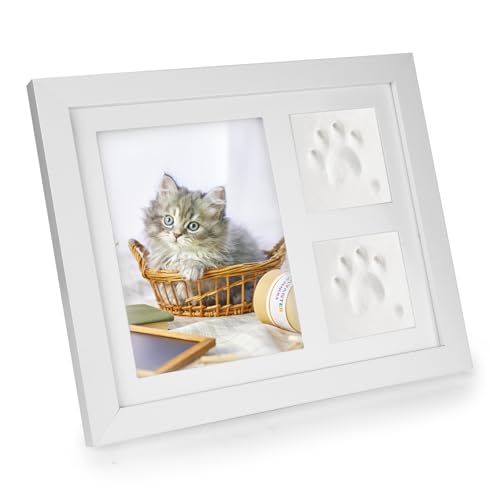 CTDMJ Pfotenabdruck Set Hund Katze, Tier Handabdruck Set Holz Bilderrahmen 3D Bilderrahmen für Hänge- und Tischdekoration, Haustier Gedenk Fotorahmen, 3D Gipsabdruck Set, Heimdekoration, Geschenke von CTDMJ