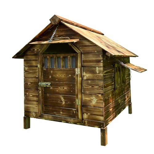 CTREVL Hundehütte Outdoor,Hundehütte große Hunde,Hundehütte Holz,Schutz vor Regen und Sonne,Doppeltüren und Fenster, Großzügiger Platz，gute Belüftung,Für den Außenbereich und Garten geeignet(56x49x52c von CTREVL