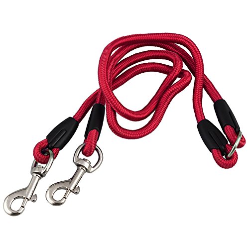 CTRLZS Nylon Duplex Doppelkupplung Twin Lead Two Way Pet Dogs FüHrleine, Rot von CTRLZS