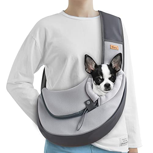 CUBY Haustier Sling Tragetasche für Welpen Hund, Hunde Sling Carrier Atmungsaktiv, Sicherheit Fronttasche Haustier Sling Carrier, Freisprecheinrichtung Netztasche mit Verstellbarem Schultergurt für von CUBY