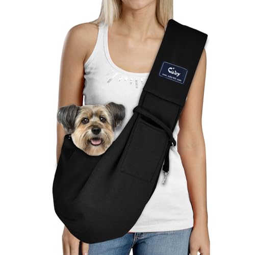 CUBY Tragetücher Hunde Kleine Hunde Katze Sling Pet Tragetuch Single Schulter Pet Bag für Reisen Hundetragebeutel (Weiche Baumwolle-Schwarz, Nicht Einstellbar) von CUBY