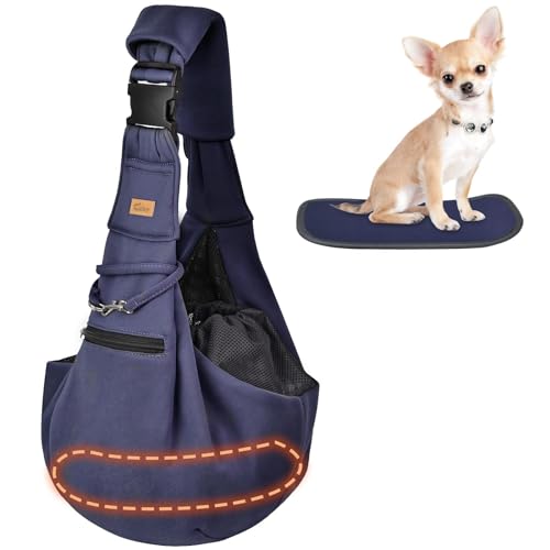 CUBY Tragetücher Hunde Kleine Hunde Katze Sling Pet Tragetuch Single Schulter Pet Bag für Reisen Hundetragebeutel mit Fußpolster für Haustiere (Verstellbarer Schultergurt, Dunkelblau) von CUBY