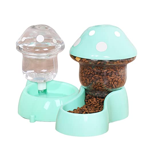 Automatische Haustiere Feeder, automatische Lebensmittelfutter- und Wasserer -Set 1800 ml Katzen Futtermittel und 500 ml Hunde Wasserspender mit DIY -Aufkleber für kleine mittelgroße Haustiere, Grün von CUCUFA