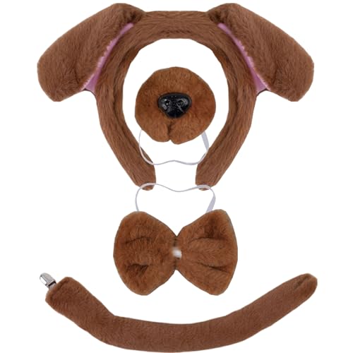 CUCUFA Hundekostüm für Kinder, 4pcs Dackel Hunde -Set, Ohrhör -Stirnband -Bowtie -Schwanz, Hundekostüm Set, dekoratives braunes Hundehund Kostüm, Halloween -Kostüm für Kinder von CUCUFA