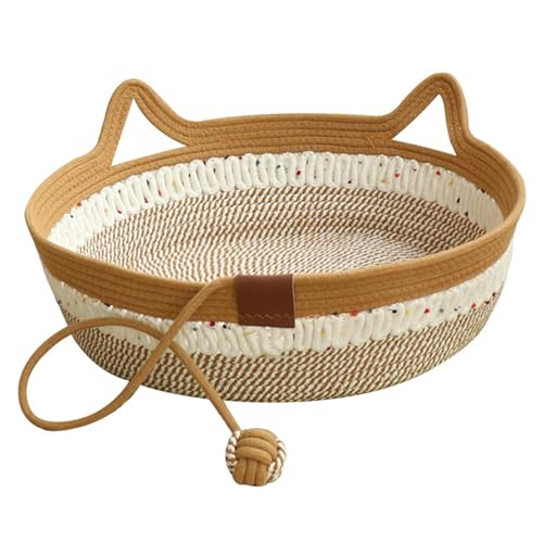 CUCUFA Katzenkorb Faltbare Katzenkorbbett Korbkatze Bett mit Seilball Schlaf Nest Korb Keine zerkleinerte Rattan -Katzenbett Katzenbetten für Innenkatzen von CUCUFA