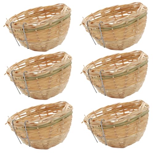 CUCUFA Vogelnest, 6pcs Bambus Kanarische Nest, gewebter Bambusvogelnest für Käfig, 3,9 x 2,4 '' kleines Vogelnest, Zuchtnisthänge, Vogelkäfigzubehör von CUCUFA