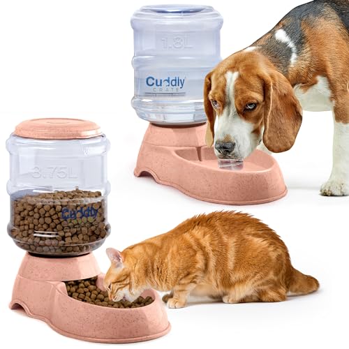 Cuddly Crate Futterspender für Hunde, selbstfütterend, 3,75 l, automatischer Futterspender für große Hunde, auslaufsicher, Schwerkraft-Katzenfutterstation und Wasserspender, Rosa von CUDDLY CRATE