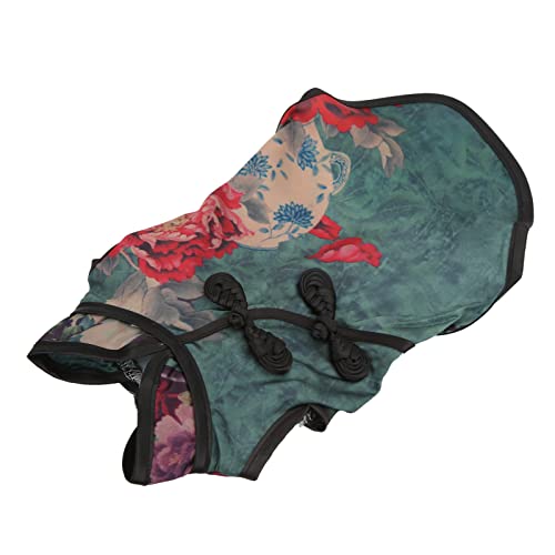 CUEA Cheongsam-Haustierrock, Rock im chinesischen Stil, Pfingstrosen-Retro-Fransen-Design, bequem für kleine Haustiere M von CUEA