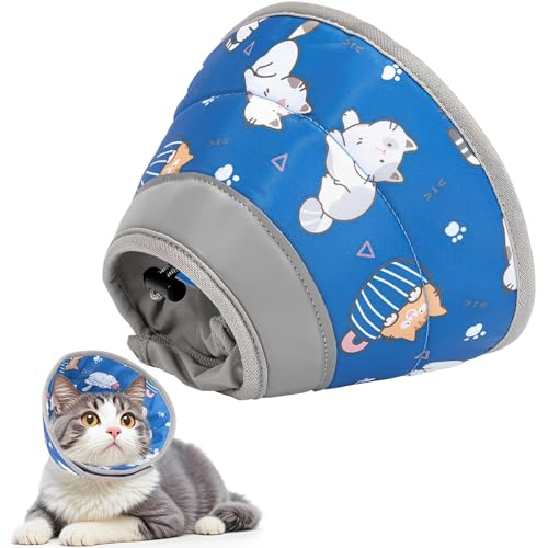 CUEMOON Verstellbares Katzen-Halsband, Elisabethanisches Katzenhalsband, verstellbar, weich, Schutzhalsband für Katzen, um das Austreten von Wunden zu verhindern, blau, M von CUEMOON