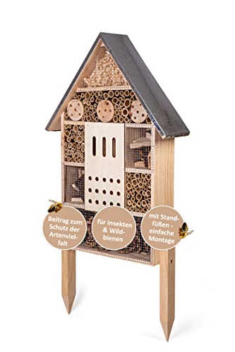 CULT at home Insektenhotel groß XXL stehend - mit Erdspieß - Insektenhaus Gesamthöhe 77 cm – Hummelhaus Wildbienenhaus Bienenhaus Marienkäferhaus Nistkasten und Deko für Garten und Balkon von CULT at home