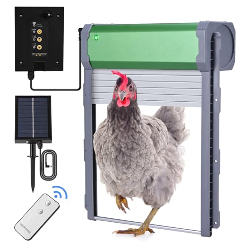 Automatische Hühnerklappe Solar,Aluminum Hühnerklappe mit Timer, Lichtsensor,Fernbedienung, Elektrische Hühnerklappe Automatisch Hühnertür Rollladen von CUPCHID