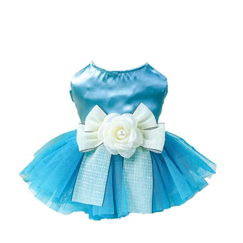 CUSROS Bequeme Haustierkleidung, modisches Kleid mit 3D-Blumenschleifendekoration, Netzspleiß-Prinzessin für Hunde und Katzen. Exquisite Verarbeitung Blau XL von CUSROS