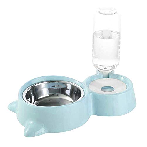 CUSROS Futternapf für Haustiere, Futterspender, Wasserspender, Wasserbrunnen, Trinkbrunnen mit automatischer Wasserflasche für kleine Hunde und Katzen, Blau, Einheitsgröße von CUSROS