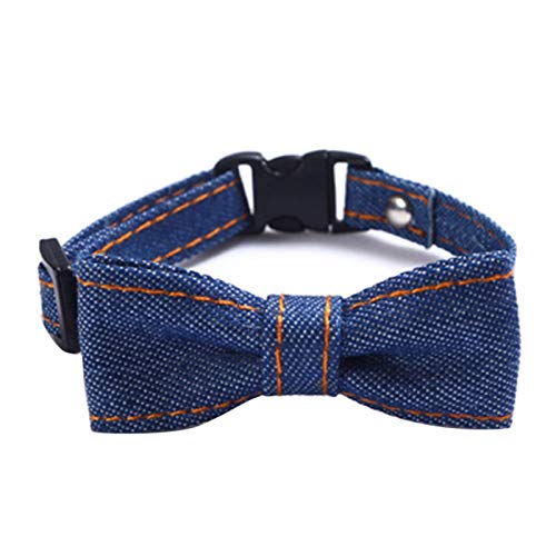 CUSROS Halsband mit Fliege für Hunde und Katzen, aus Denim, verstellbare Schnalle, Halsring, Schal, Geschenk für Ihr Haustier, helle Farbe 3 von CUSROS