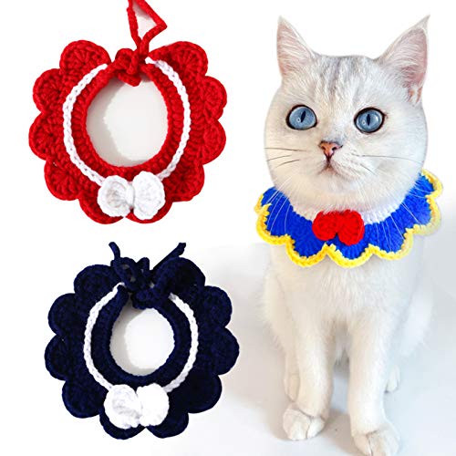 CUSROS Handgemachte Strick Verstellbare Blume Bogen Knoten Katze Lätzchen Kragen Kragen Band Geschenk Für Ihr Navy blau S. von CUSROS