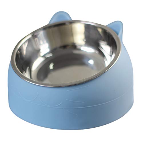 CUSROS Katzennapf Katzenfutter Näpfe Katze Wassernäpfe Katzenfutter Napf Katzengesichtsform schräges Design Edelstahl Katzenfutter Ergänzungsmittel für Zuhause Blau L von CUSROS